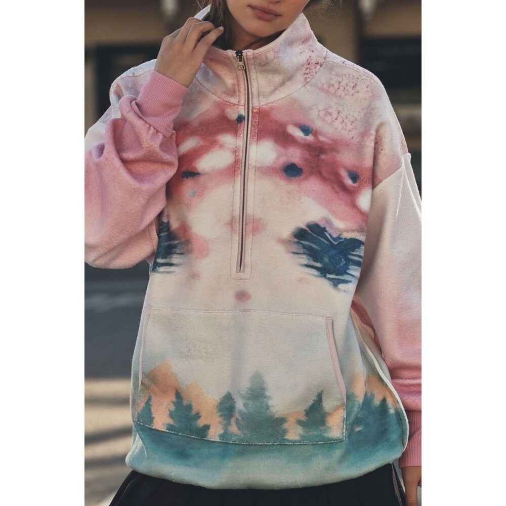 Anthropologie Pilcro Pullover Sweatshirt Pink Half Zip Comfy Preppy Medium NWT